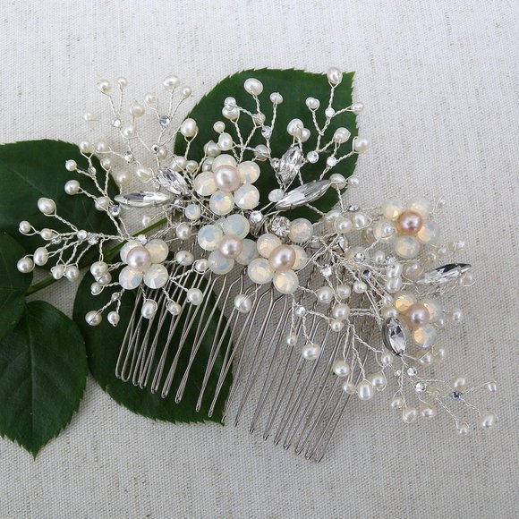 Erin Cole Bridal Comb, Crystal & Pearl Spray Hair Comb